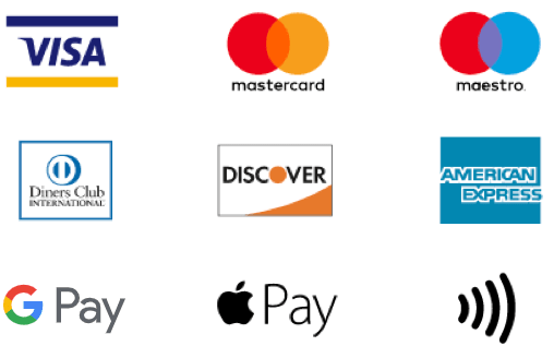 Τερματικά πληρωμών Visa, μηχανή καρτών Mastercard, τερματικό πληρωμών Maestro, μηχανή καρτών American Express, ανέπαφες πληρωμές Diners, μηχανή πληρωμών Diners Club, μηχανή καρτών Discover, ανέπαφες πληρωμές Apple Pay, ανέπαφες πληρωμές Google Pay